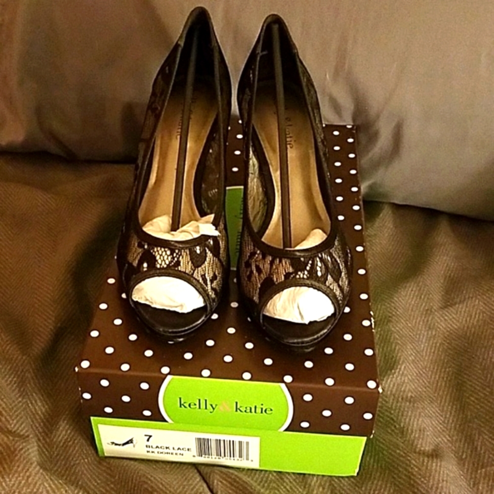 Kelly & Katie Black Lace Doreen Heels